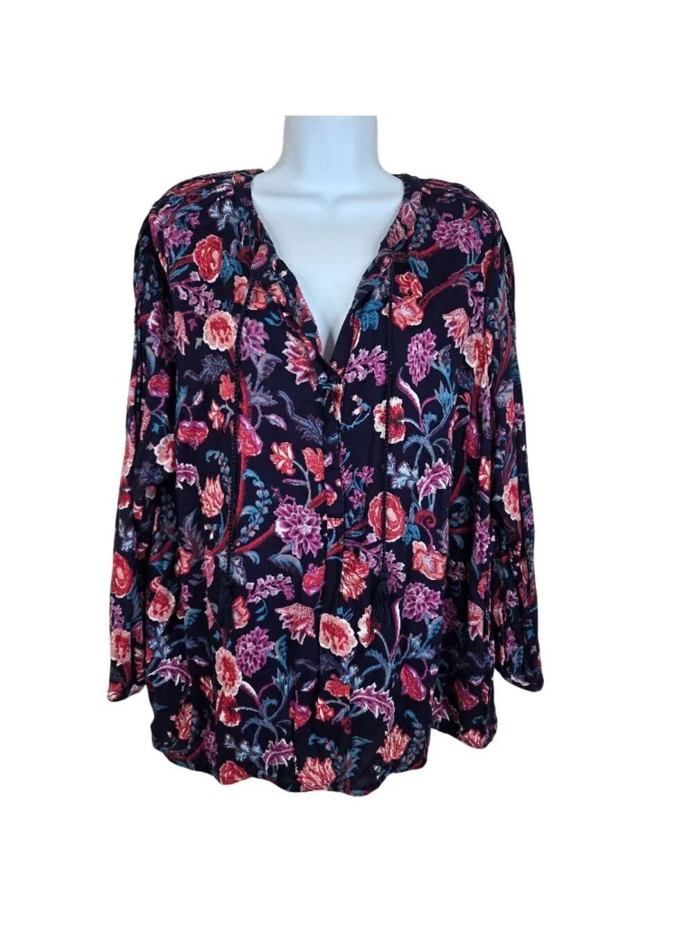 Lucky Brand Womens Plus Size 2X Floral Print Long Sleeve Tunic Top